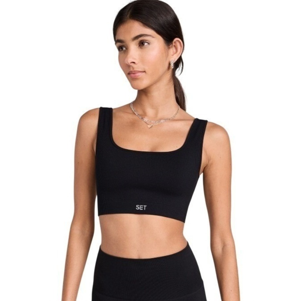 SET ACTIVE | Box X Ribbed Crop Tank Onyx Black Workout Sports Bra Top | Small